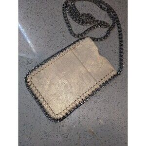 Metallic Chain-Trim Crossbody Phone Pouch – Faux Leather Mini Bag